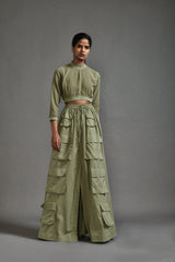 Green Crop Top and Cargo Skirt Set - Two-Piece Set - Mizyana