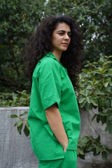 Green Ekin Shirt & Hera Cotton Co-Ord Set (2 PCS) - Two-Piece Set - Mizyana