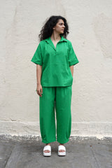 Green Ekin Shirt & Hera Cotton Co-Ord Set (2 PCS) - Two-Piece Set - Mizyana