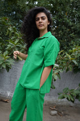 Green Ekin Shirt & Hera Cotton Co-Ord Set (2 PCS) - Two-Piece Set - Mizyana