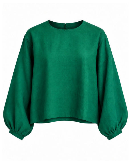 Green Handwoven Silk Blouse and Gathered Skirt Two-Piece Set - Two-Piece Set - Mizyana