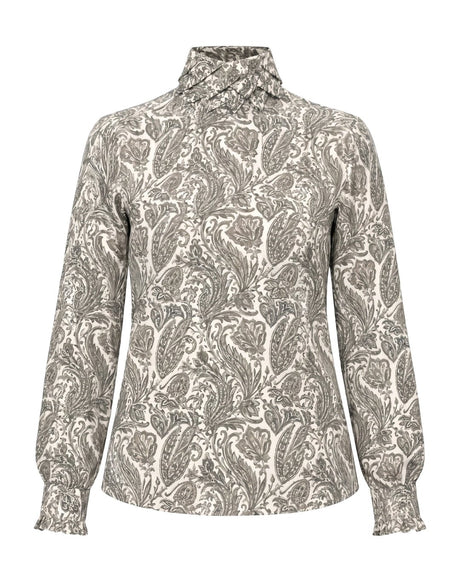 Green Paisley Block Print Matka Cotton Shirt with Turtle Neck - Shirt - Mizyana