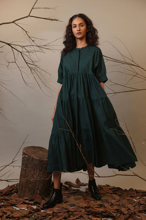 Green Raglan Tiered Dress - Dress - Mizyana