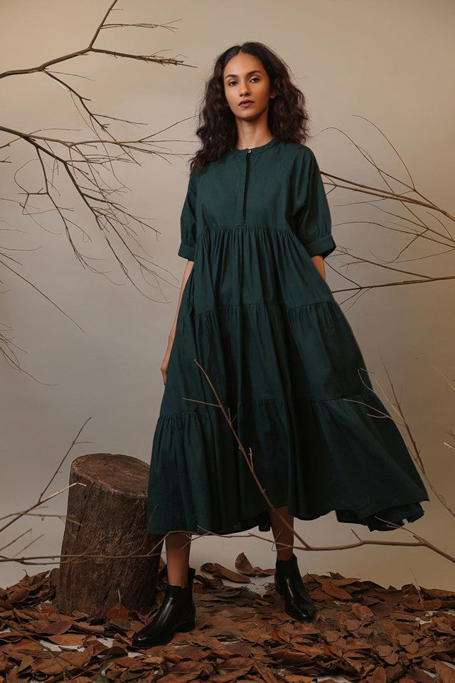 Green Raglan Tiered Dress - Dress - Mizyana