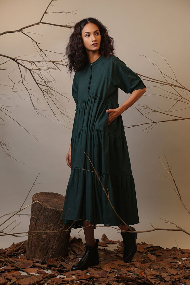 Green Raglan Tiered Dress - Dress - Mizyana