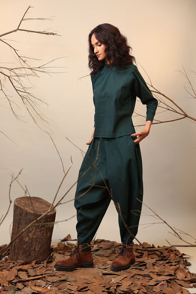 Green Rib Raglan Co-Ord Set (2 PCS) - Co-ord Set - Mizyana