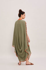Green Ribbed Scallop Cowl Dress - Dress - Mizyana