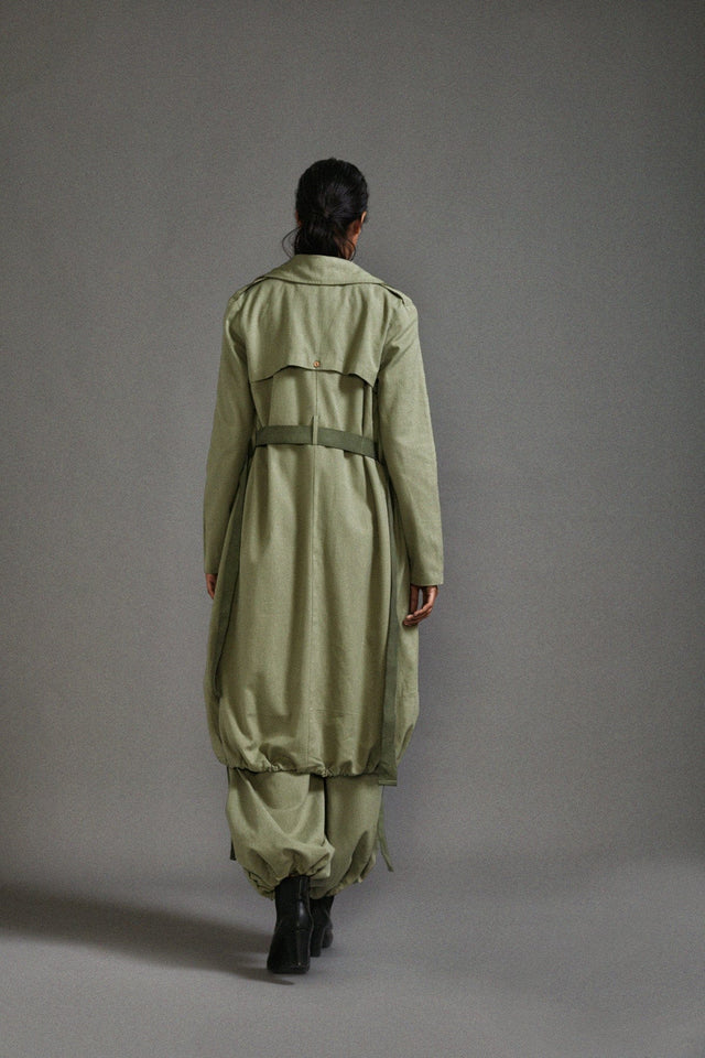 Green Safari Cargo Trench Set - Two-Piece Set - Mizyana