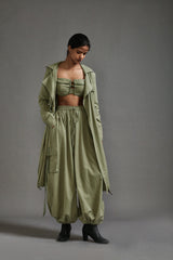 Green Safari Cargo Trench Set - Two-Piece Set - Mizyana