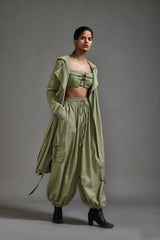 Green Safari Cargo Trench Set - Two-Piece Set - Mizyana