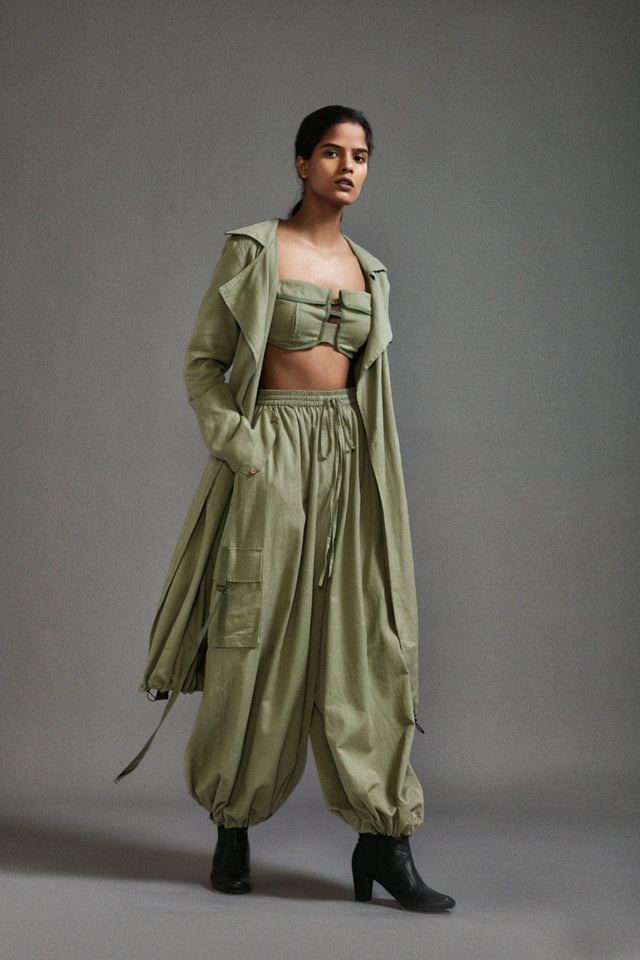 Green Safari Cargo Trench Set - Two-Piece Set - Mizyana