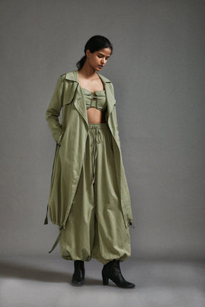 Green Safari Cargo Trench Set - Two-Piece Set - Mizyana