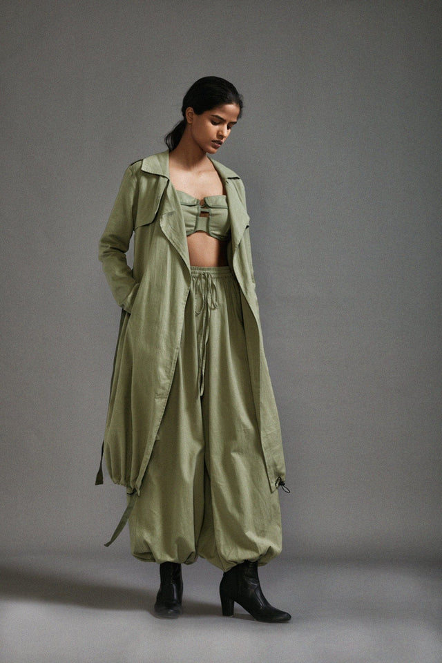 Green Safari Cargo Trench Set - Two-Piece Set - Mizyana