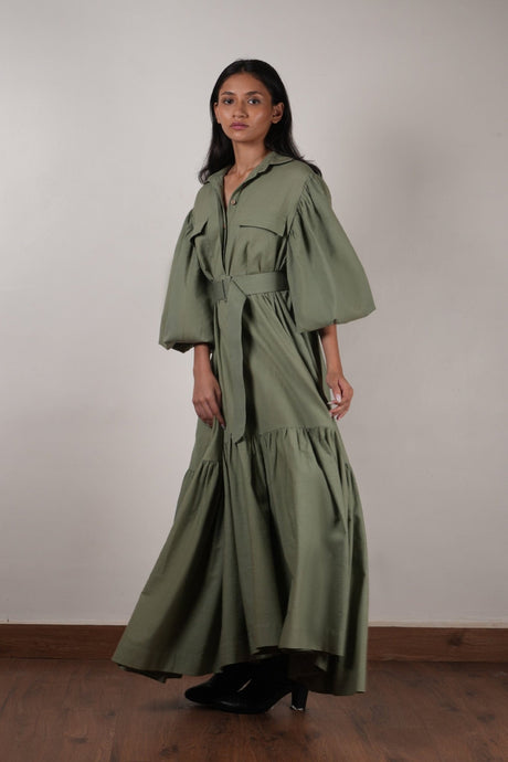 Green Shirt Kaavya Dress - Dress - Mizyana