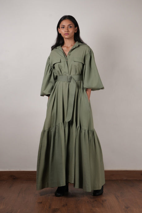 Green Shirt Kaavya Dress - Dress - Mizyana