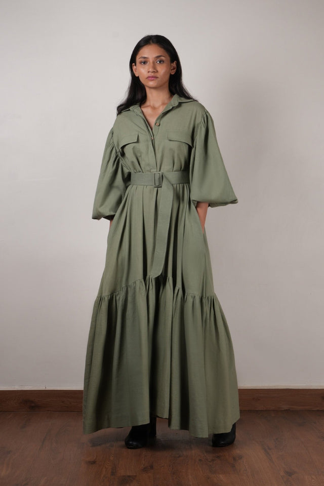 Green Shirt Kaavya Dress - Dress - Mizyana
