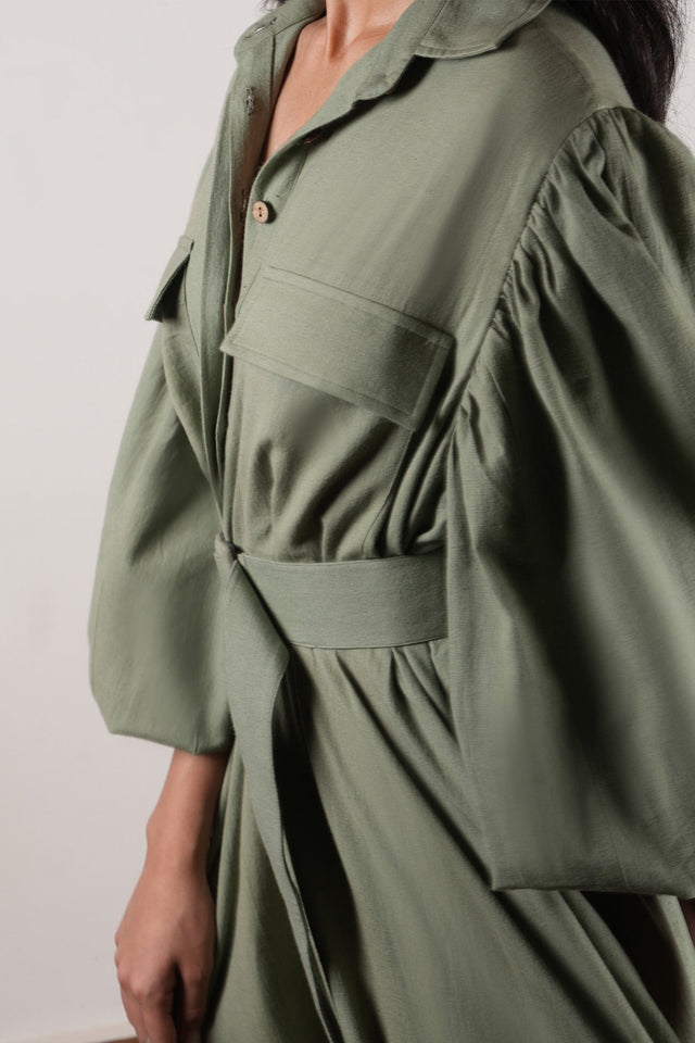 Green Shirt Kaavya Dress - Dress - Mizyana