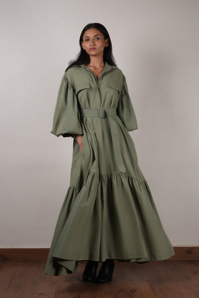 Green Shirt Kaavya Dress - Dress - Mizyana