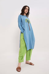 Green Textured Cotton Dotted Pants - Trousers - Mizyana