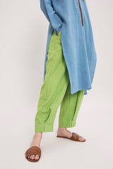 Green Textured Cotton Dotted Pants - Trousers - Mizyana
