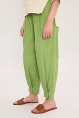Green Textured Cotton Dotted Pants - Trousers - Mizyana