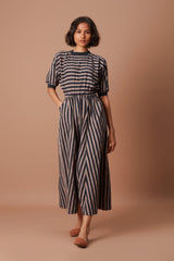 Grey and Charcoal Striped Mati Sphara Jumpsuit - Jumpsuit - Mizyana