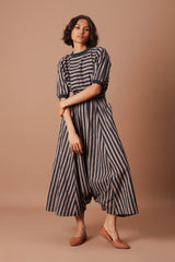 Grey and Charcoal Striped Mati Sphara Jumpsuit - Jumpsuit - Mizyana
