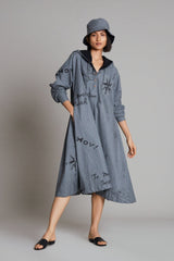 Grey Denim Hoodie Dress - Dress - Mizyana