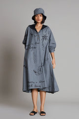 Grey Denim Hoodie Dress - Dress - Mizyana