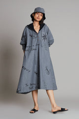 Grey Denim Hoodie Dress - Dress - Mizyana