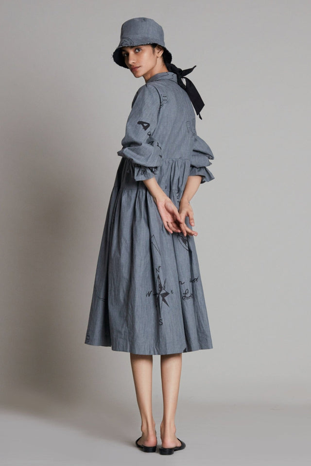Grey Denim Tiered Dress - Dress - Mizyana