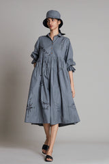 Grey Denim Tiered Dress - Dress - Mizyana
