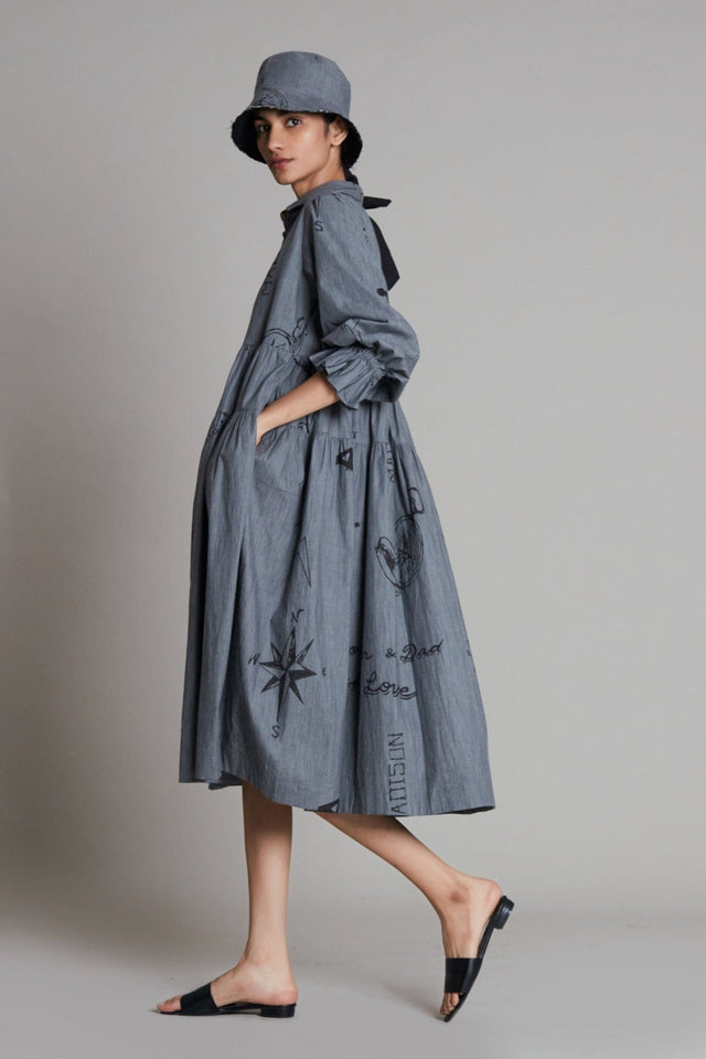Grey Denim Tiered Dress - Dress - Mizyana