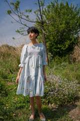 Grey Smocking Dress - Dress - Mizyana