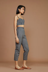 Grey with Charcoal Striped Corset & Pant Co-Ord Set (2 PCS) - Co-ord Set - Mizyana