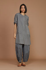 Grey With Charcoal Striped Hooded Co-Ord Set - Co-ord Set - Mizyana