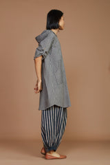 Grey With Charcoal Striped Hooded Co-Ord Set - Co-ord Set - Mizyana