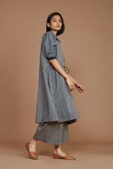Grey With Charcoal Striped Kaftan Co-Ord Set - Co-ord Set - Mizyana