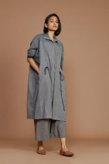 Grey With Charcoal Striped Kaftan Co-Ord Set - Co-ord Set - Mizyana