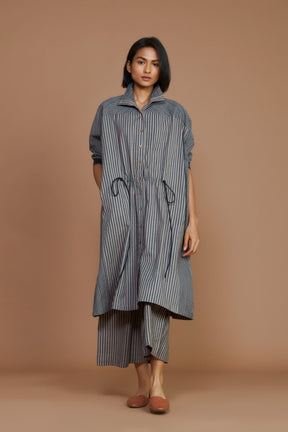Grey With Charcoal Striped Kaftan Co-Ord Set - Co-ord Set - Mizyana