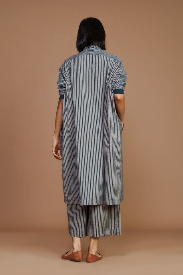Grey With Charcoal Striped Kaftan Co-Ord Set - Co-ord Set - Mizyana