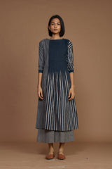 Grey With Charcoal Striped Pleated Co-Ord Set - Co-ord Set - Mizyana