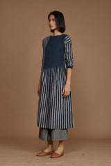 Grey With Charcoal Striped Pleated Co-Ord Set - Co-ord Set - Mizyana