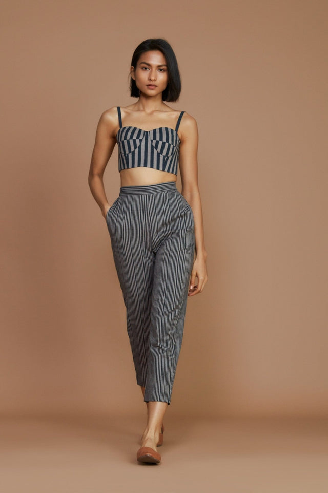 Grey with Charcoal Striped SE Pants - Trousers - Mizyana