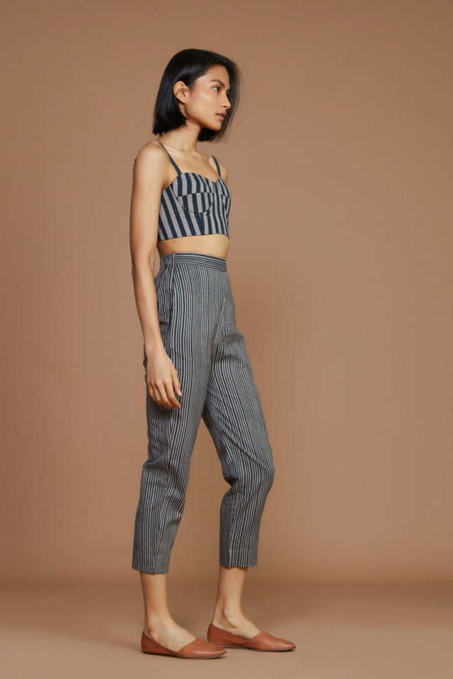 Grey with Charcoal Striped SE Pants - Trousers - Mizyana