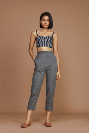 Grey with Charcoal Striped SE Pants - Trousers - Mizyana