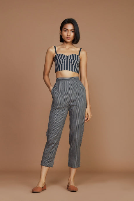 Grey with Charcoal Striped SE Pants - Trousers - Mizyana