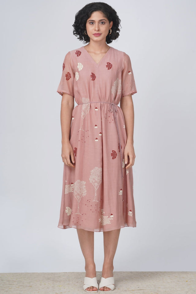 Hakoni print dress in cotton chanderi - Dress - Mizyana