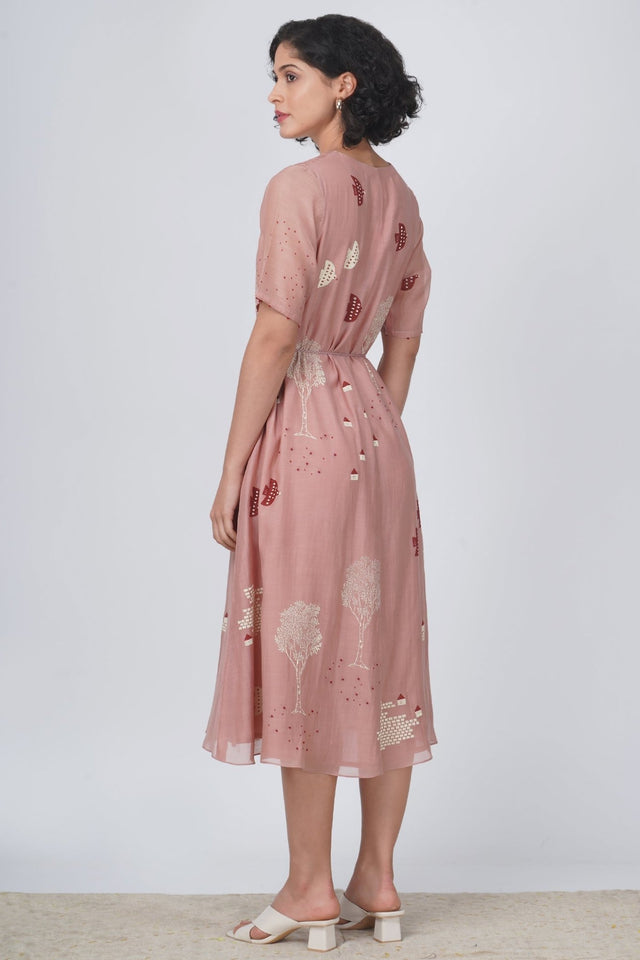 Hakoni print dress in cotton chanderi - Dress - Mizyana