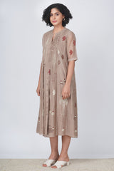 Hakoni print pleated dress in cotton chanderi - Dress - Mizyana